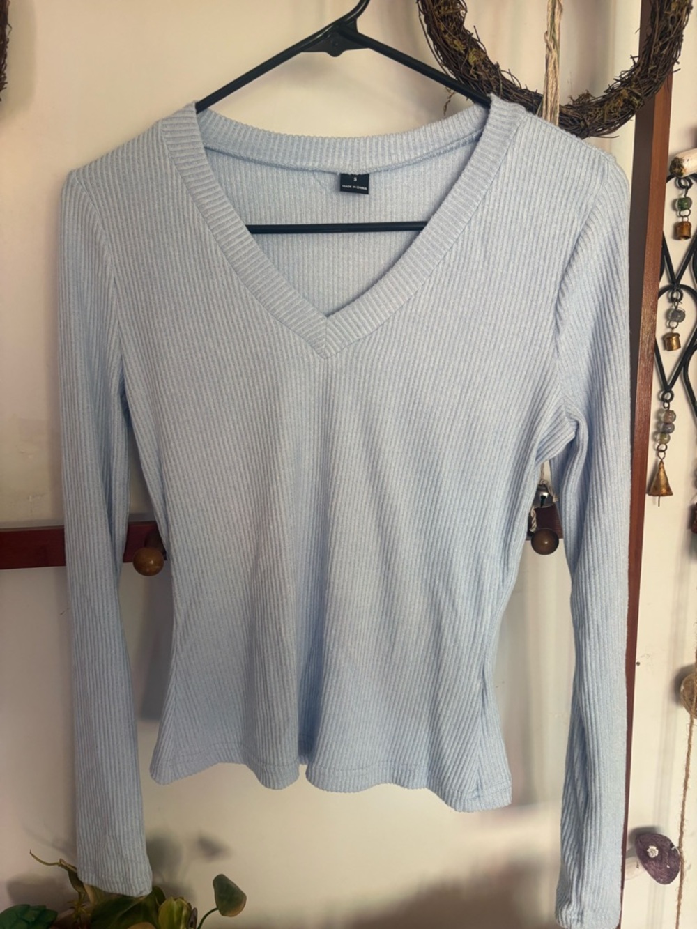SHEIN Light Blue Ribbed V-Neck Long Sleeve Top - Never worn!